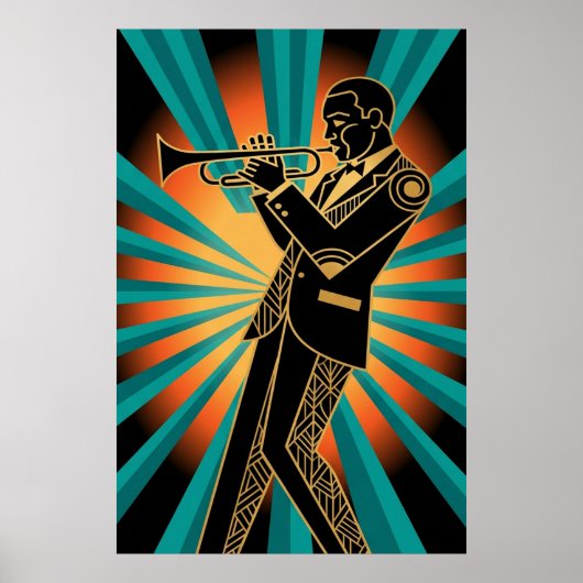 Art Deco Flapper Vrouw Portret Goud Teal Poster (Voorkant)