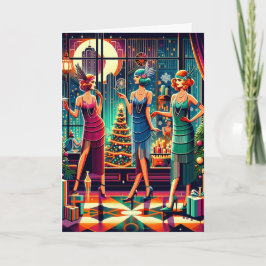 Art Deco Flappers Kerstmis Kaart