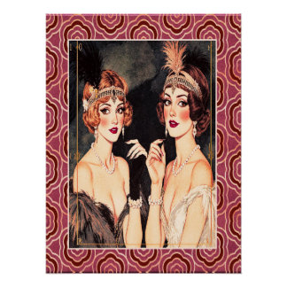 Art Deco Flappers op het feest. Perfect Poster