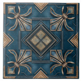  Art Deco Fleur-de-lis - blauw en goud Tegeltje (Voorkant)