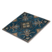  Art Deco Fleur-de-lis - blauw en goud Tegeltje (Zijkant)