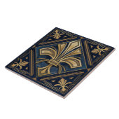 Art Deco Fleur-de-lis - Blauw Marmer en Goud Tegeltje (Zijkant)