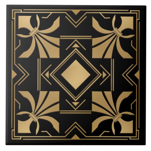 Art Deco Fleur-de-lis - Gouden Tegeltje (Voorkant)