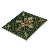 Art Deco Fleur-de-lis - Groen Marmer en Goud Tegeltje (Zijkant)