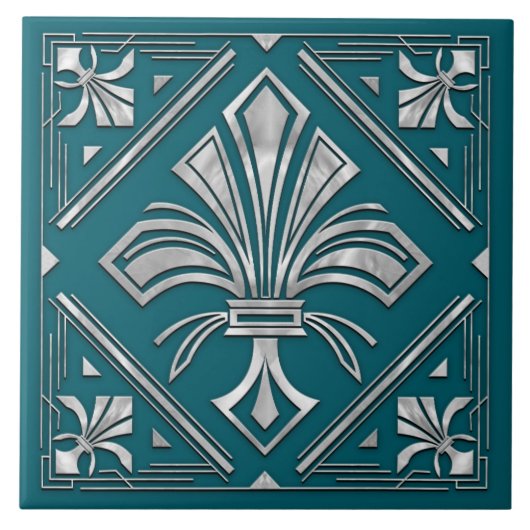 Art Deco Fleur-de-lis - Parel Tegeltje (Voorkant)