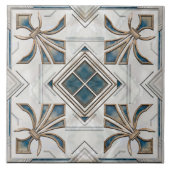  Art Deco Fleur-de-lis - Pearl Blue Gold Tegeltje (Voorkant)