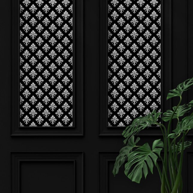 Art Deco Fleur-de-lis White Pattern Behang (Creator heeft geüpload)