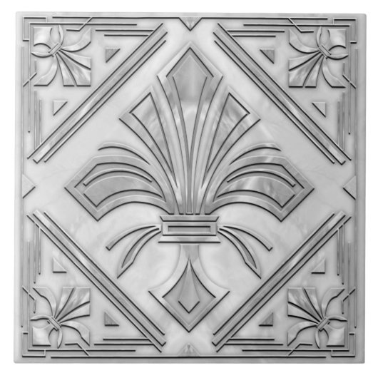 Art Deco Fleur-de-lis - witte marmeren parel Tegeltje (Voorkant)