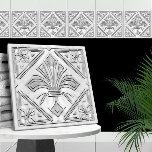 Art Deco Fleur-de-lis - witte marmeren parel Tegeltje