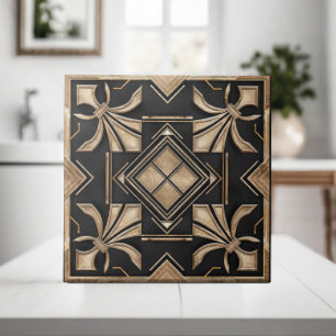  Art Deco Fleur-de-lis - Zwart en Goud Tegeltje