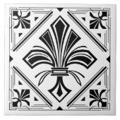Art Deco Fleur-de-lis - zwart en wit Tegeltje (Voorkant)