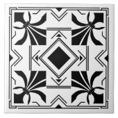 Art Deco Fleur-de-lis - zwart en wit Tegeltje (Voorkant)