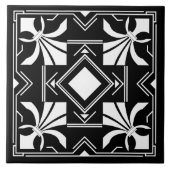 Art Deco Fleur-de-lis - zwart en wit Tegeltje (Voorkant)