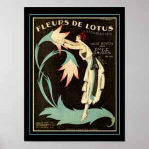Art Deco "Fleurs de Lotus" — Muziek afdrukken 12x1 Poster