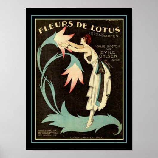Art Deco "Fleurs de Lotus" — Muziek afdrukken 12x1 Poster (Voorkant)