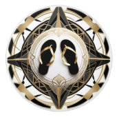 Art Deco Flip Flop schoenen Zwart Wit Goud Keramische Knop (Voorkant)