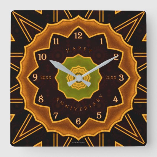 Art Deco Floral Acrylwand Vierkante Klok (Voorkant)