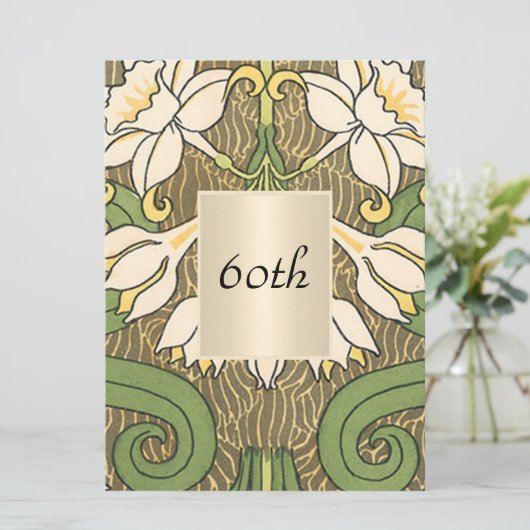  Art Deco Floral Birthday Party Kaart (Staand voorkant)