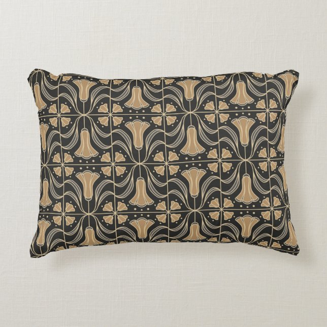 Art Deco Floral. Blauwbloemen 2  Accent Kussen (Voorkant)