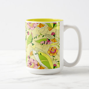 Art Deco Floral Collage Tweekleurige Koffiemok