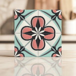 Art Deco Floral Design in roze, zwart en munt Tegeltje<br><div class="desc">Maak een gedurfde uitspraak met dit Art Deco-geïnspireerde bloemige tegel ontwerp. Deze tegel heeft een ingewikkeld symmetrisch patroon met roze, zwarte en mintgroene accenten op een achtergrond van zacht crème en combineert elegantie met een moderne flair. Perfect voor het creëren van prachtige backsplashes, accentmuren of decoratieve interieurdetails, dit ontwerp is...</div>