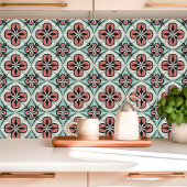 Art Deco Floral Design in roze, zwart en munt Tegeltje