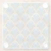 Art Deco  Floral Fan Pattern Blue Gold Glazen Onderzetter (Achterkant)