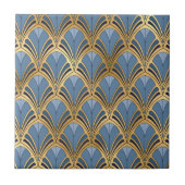 Art Deco  Floral Fan Pattern Blue Gold Tegeltje (Voorkant)