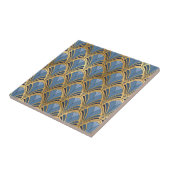 Art Deco  Floral Fan Pattern Blue Gold Tegeltje (Zijkant)