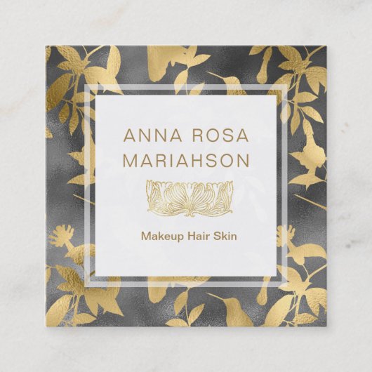 *~* Art Deco Floral Gold Bird Pattern Vierkante Visitekaartje (Voorkant)
