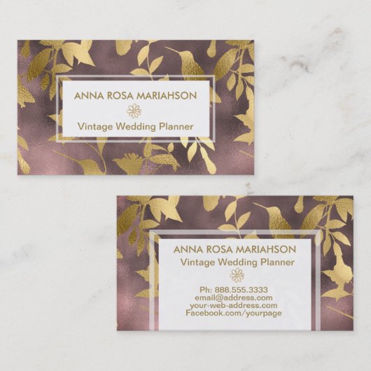 *~* Art Deco Floral Gold Bird Pattern Visitekaartje (Voorkant / Achterkant)