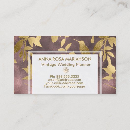 *~* Art Deco Floral Gold Bird Pattern Visitekaartje (Achterkant)