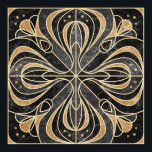 Art Deco Floral. Goud en marmer Poster<br><div class="desc">Kunst Deco marmer tegel gestileerde florale ornament met blaubels. Imitatiedrukmarmer met goudomtrek (grijs en zand)</div>