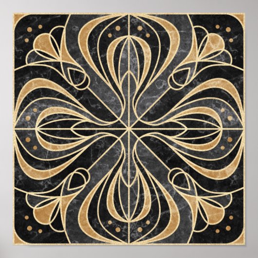 Art Deco Floral. Goud en marmer Poster (Voorkant)