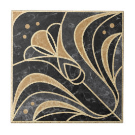 Art Deco Floral. Goud en marmer Tegeltje