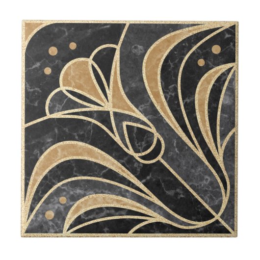 Art Deco Floral. Goud en marmer Tegeltje (Voorkant)