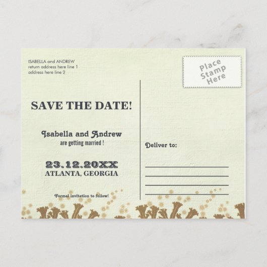 Art Deco Floral refwi2 bruiloft bewaar de datum Aankondigingskaart (Achterkant)