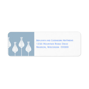 Art Deco Floral Return-adreslabels, blauw Etiket