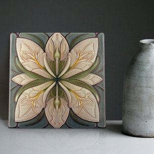 Art Deco Floral Wall Decor Art Nouveau Ceramic Til Tegeltje