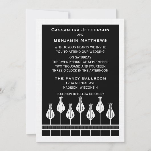 Art Deco Floral Wedding Invitation Kaart (Voorkant)