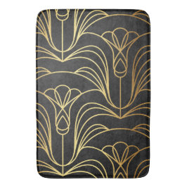 Art Deco Floral. Zwart en goud Badmat
