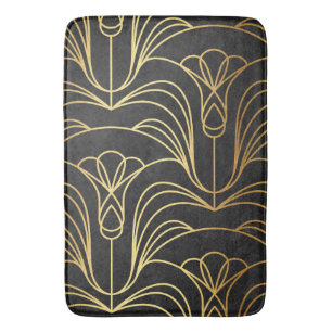 Art Deco Floral. Zwart en goud Badmat