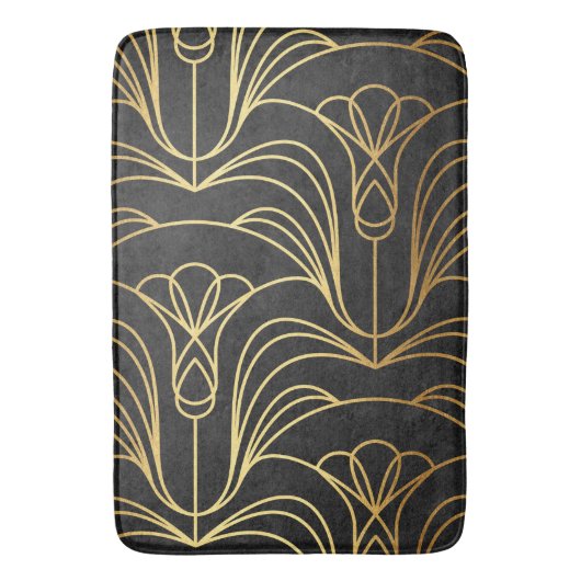 Art Deco Floral. Zwart en goud Badmat (Voorkant Verticaal)