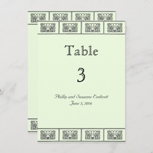  Art Deco Flower Border Wedding Table Kaart (Voorkant / Achterkant)