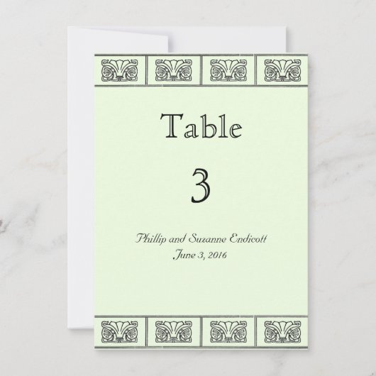  Art Deco Flower Border Wedding Table Kaart (Voorkant)