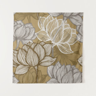 Art deco flower pattern. Flower gold line art. flo Wandkleed