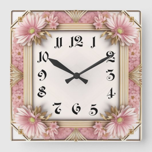 Art Deco Flower Pink Vierkante Klok (Voorkant)