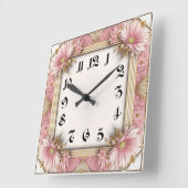 Art Deco Flower Pink Vierkante Klok (Hoek)