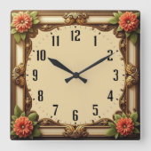 Art Deco Flower Vierkante Klok (Voorkant)