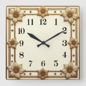 Art Deco Flower Vierkante Klok (Voorkant)